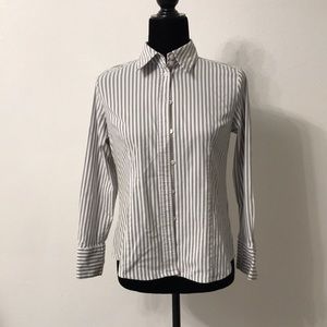Gray and White Striped apostrophe Small Petite Button down Made in Indonesia